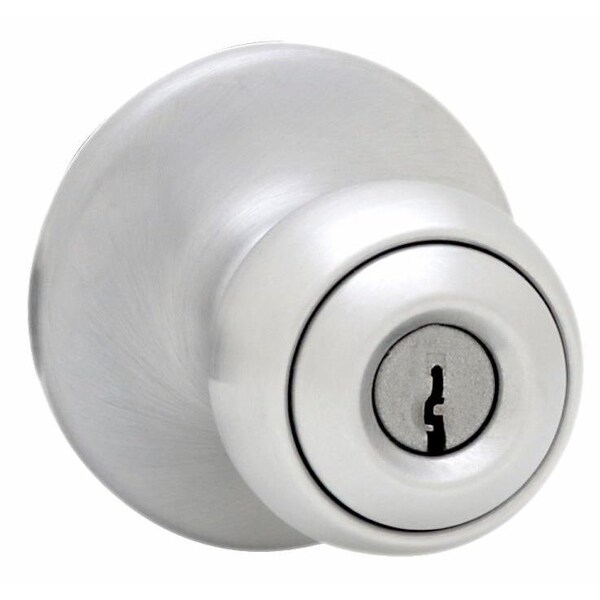 Security Series Polo Single Cylinder Keyed Entry Door Knobset Satin Chrome